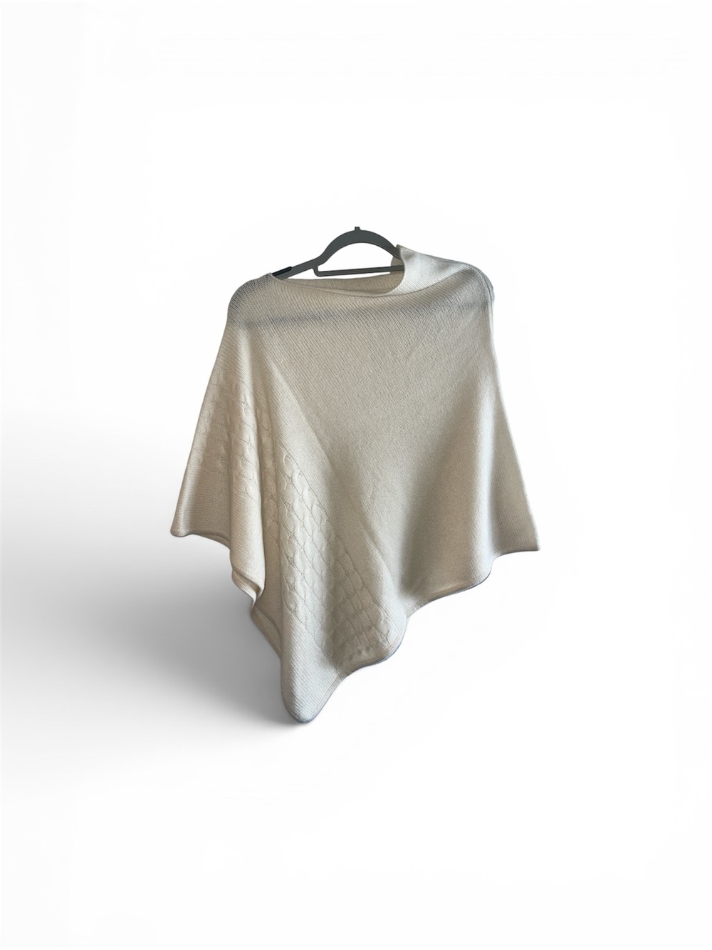 Cream Cable-Accent Knit Poncho